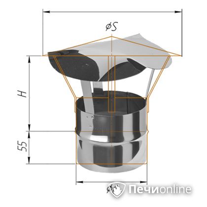 Дымоход Феррум Зонт нержавеющий 0.5 d-150 по воде в Кургане